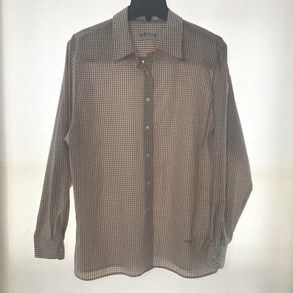 Orvis Tops - Orvis Sz 20 Brown & White Ginghan Button Up LS